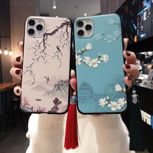 Beautiful 3D relief flower Chinese style soft silicone phone coque case cover shell for 6 6s 7 8 Plus X XS XR 11 11Pro Max
