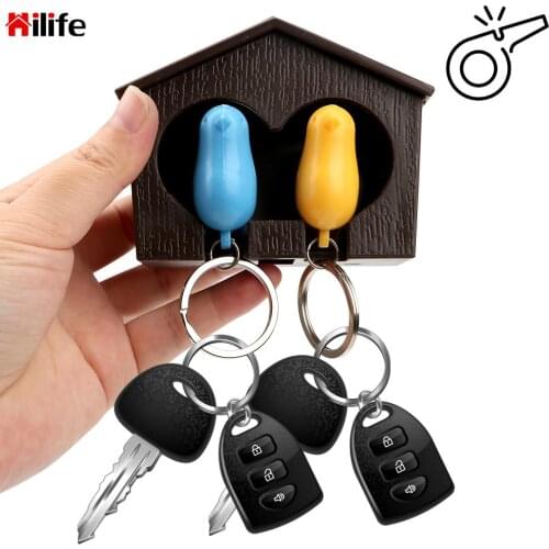 Creative Couple Keychain Wall Mounted Keyholder Hanger Key Organizer Double Bird Nest Sparrow House Bird Whistle Storage Rack