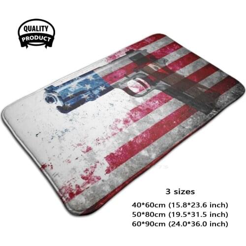 M1 Colt 45 And American Flag On Distressed Metal Sheet Soft House Family Anti-Slip Mat Rug Carpet M1 Pistol Colt 45 Gun Rights