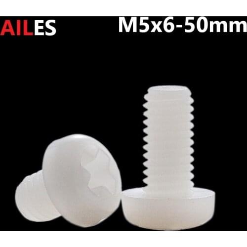 M5 White Nylon Phillips Pan Head Screws 5mm x 6 8 10 12 15 18 20 25 30 35 40 50mm PA66 Plastic Cross Recessed Round Head Bolts