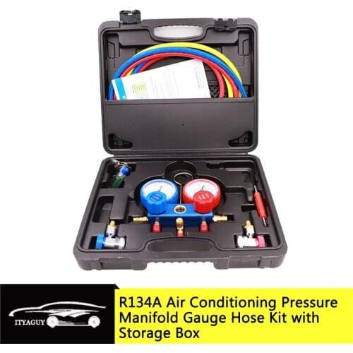 Car Air Conditioning Manifold Gauge Hose Kit for R134A R12 R22 R502 Refrigerant Pressure Gauge Set with Storage Box Repair Tools