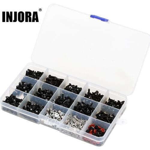 INJORA M3 M4 Metal Screws Nuts Box for 1/10 RC Crawler Car Axial SCX10 90046 Redcat Mst RC Car Model