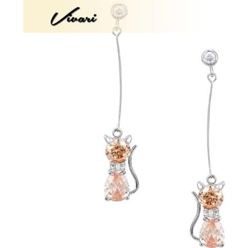 Vivari Fashion Ladies Stainless Steel Cat Crystal Stone Pendant Earrings Fashion Accessories