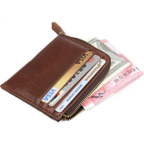 Small Fashio RFID blocking Credit ID Card Holder Genuine Leather Wallet With Coin Pocket Man Money Bag Case Women Business Purse
