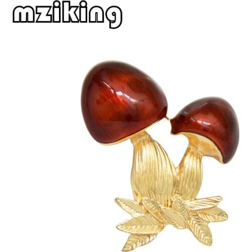 Mziking New Enamel Red Cute Mushroom Brooches for Women Mens Alloy Plants Banquet Party Brooch Ladys Hat Bags Accessories