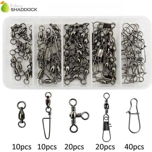 Stainless Steel Fishing Swivels Kit Include Duo Lock Snaps, Ball Bearing Swivel, Barrel Swivel Fish Line Connector Tackle Box