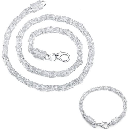 Mens silver 925 Jewelry Sets Bracelet Necklace For Women Wedding Fashion Fine Vintage Jewellery