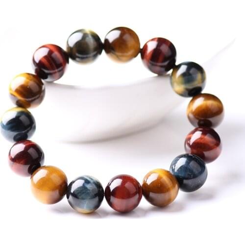 Genuine Natural Colorful Tigers Eye Gemstone Bracelet Blue Red Yellow Tiger Round Beads Women Men Powerful Stretch AAAAA