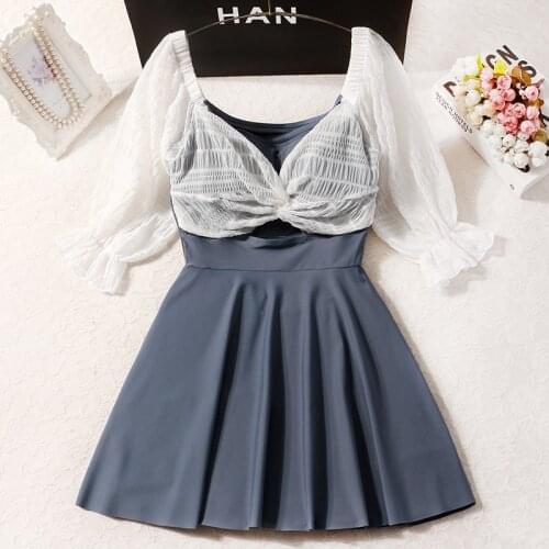 2021 New Women Patchwork One Piece Swimwear Padded Bathing Suit Beachwear Sexy Womens Swimming Suits Female Swim Beach Dress