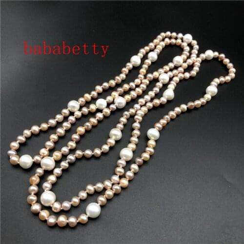 New natural cultured freshwater pearl multicolor 5-10MM pearl sweater chain 53 inch