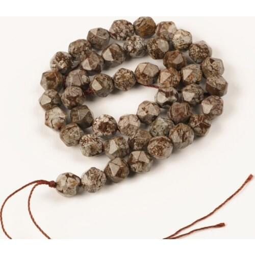 Wholesale 8mm Natural Stone Faceted Brown Snowflake Stone Beads Loose Beads for Jewelry Making Necklace Bracelet DIY