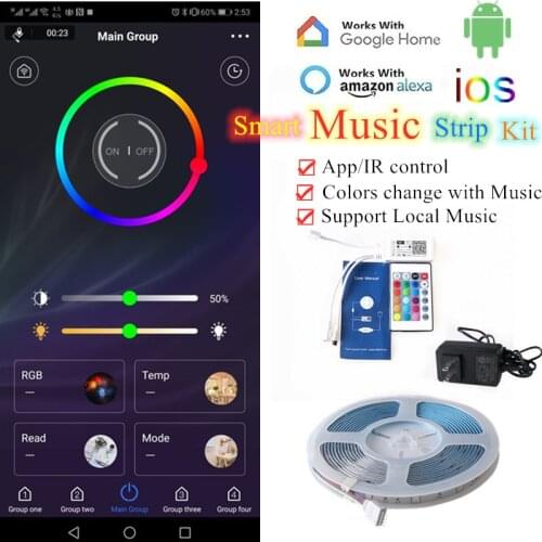 OTP Smart Music LED Light Kit APP Control LED Strip and BT Controller Support Android/IOS Google Home/Amazon Alexa Voice Control