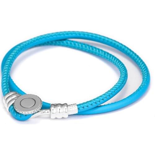 Genuine 925 Sterling Silver Jewelry Double Leather Bracelets for Women DIY Charms Bracelet Party Wedding Gift pulseras Wholesale