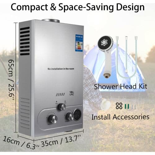 18L Propane Water Heater 4.8GPM Tankless Propane Water Heater Fit for Home outdoor RV Use