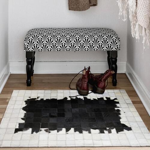 Handmade luxury cowhide seamed small rug 50*80cm modern natrual genuine cowskin semi-circle pattern door mat decoration rug