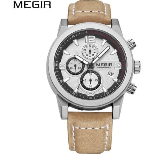 MEGIR Sports Watches Men Luxury Top Brand Mens Fashion Quartz Wristwatches Military Leather Strap Clock Male Relogio Masculino