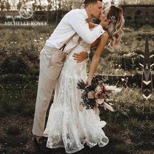 Michelle Royce A-Ling Wedding Dresses 2020 Sweetheart Appliques Sleeveless Backless Chapel Train Bridal Gowns Vestido De Noiva