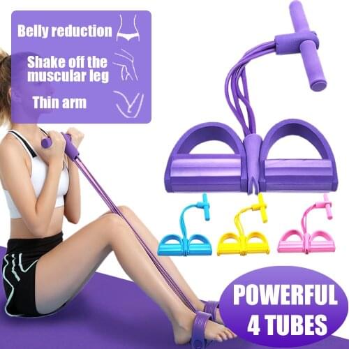 Tension Rope 4 Tube Puller Pedal Ankle Abdominal Exerciser Fitness Elastic Sit Up Pull Rope Training Equipment Home Gym Sport 24