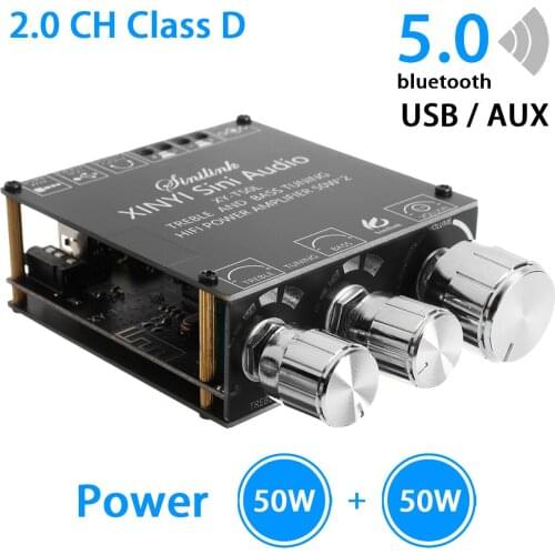 XY-T50L 2.0 Channel bluetooth 5.0 Subwoofer Amplifier Board 2*50W Class D Audio Power Audio Stereo Amplifier Board Bass AMP AUX