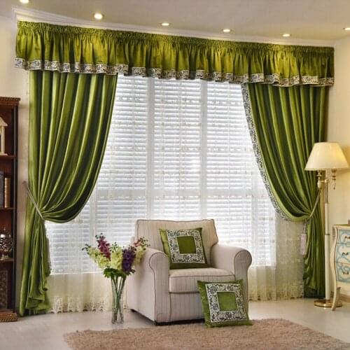 Custom curtain Luxury European style thickening shading solid green Italy velvet cloth blackout curtain valance tulle E905