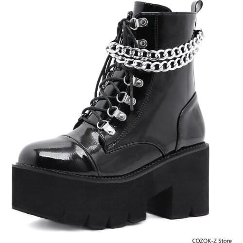 Winter Buckle Ankel Boots Women Chain Platform Boots Wedges High Heels PU Women Boots Botas Mujer Plus Size