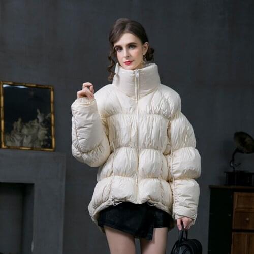 Winter Womens Stand Collar Down Coats Thicker Warm Fluffy Down Coat Female Winter Bread Style Crease Design Parkas wy351