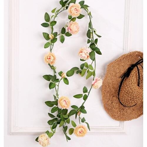 180cm Artificial Big Peony flowers Vine Silk Rose Rattan Tree Branch Wall Hanging Garland Backdrop Home Party Wedding Decoration