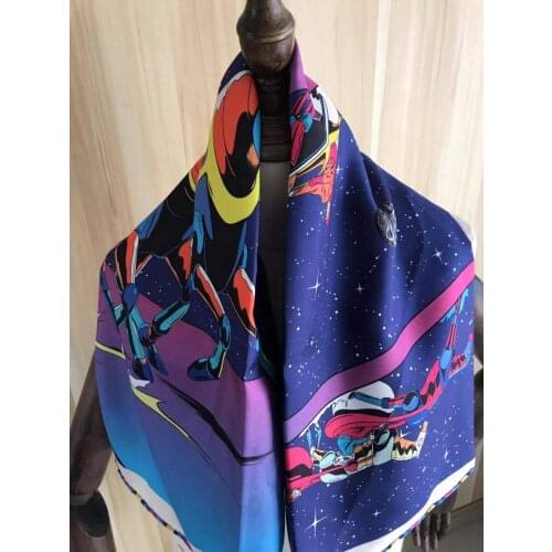 2021 new arrival fashion elegant blue horse 100% silk scarf 90*90 cm square shawl twill wrap for women lady girl