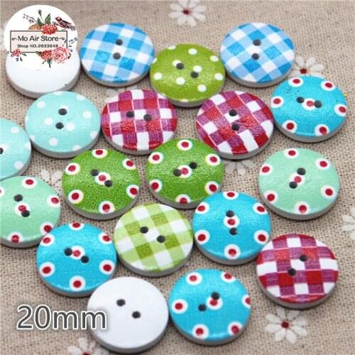 50pcs Mixed Color grid Wooden round Decorative Button 2 Holes 20mm Fit DIY Scrapbooking Products