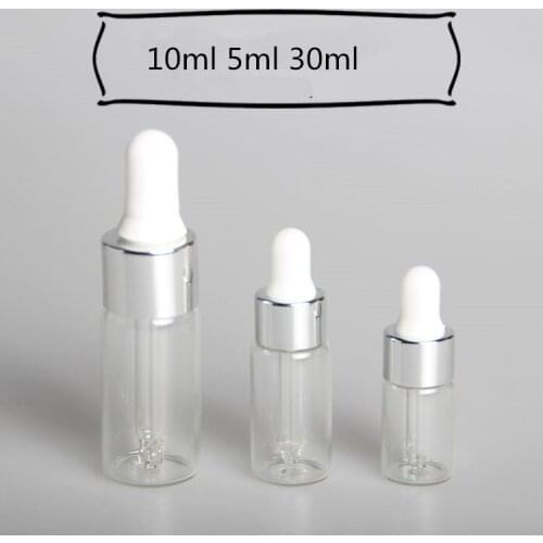 30Pcs Glass Eye Essence Oil Dropper Bottle Glass White Pipette Bottle Travel Dropper Bottle Transparent Color 10ml 5ml 3ml