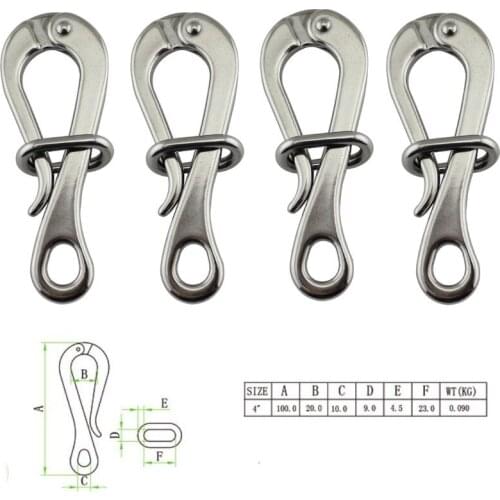 316 Stainless Steel 100mm Pelican Hook & Eye with Quick Release link Crane Hooks for Sailing Boat Yacht Accessories 4PCS Pack
