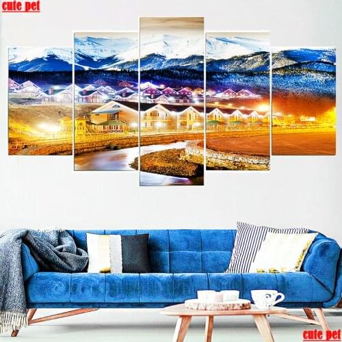 Diy Diamond Painting Christmas Night Light Architectural landscape mosaic Diamond Cross Stitch full Crafts Embroidery Decor 5PCS