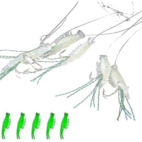 50%HOT 5 Pcs Luminous Shrimp Fishing Simulation Noctilucent Soft Prawn Lure Hooks Bait