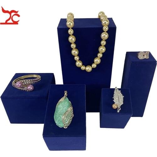 Navy Blue Necklace Jewelry Display Stand Geometry Photography Prop Velvet Counter Ring Bracelet Jewellery Holder Rack