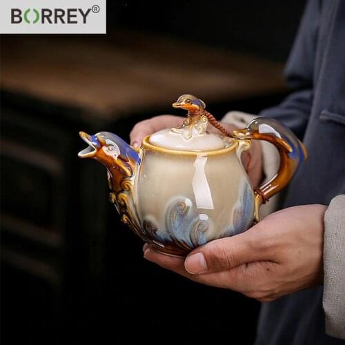 BORREY Porcelain Tea Set Animal Ceramic Teapot Cup Set White Tea Oolong Puer Tea Kettle Travel Kung Fu Chinese Tea Set Gift Box