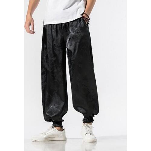 2021 Chinese Style Men Dragon Print Casual Harem Pants Mens Wide leg Joggers Trousers Male Hip Hop Loose Ankle Banded Pants