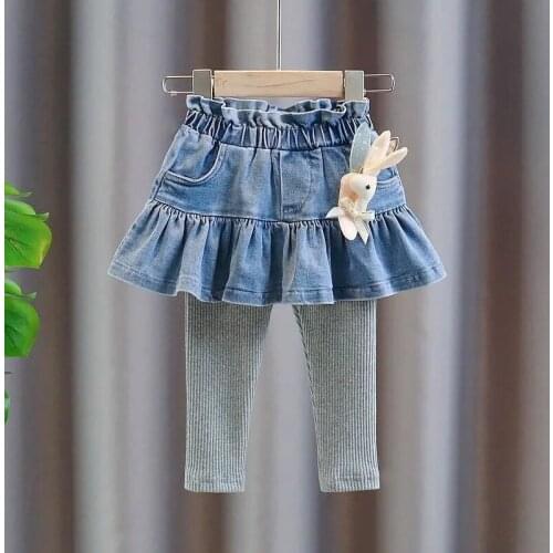 Childrens Girls two-piece skirts pants spring autumn new girls thin Leggings baby kids girls denim skirts fashionable P4 201