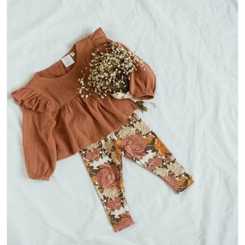 6M-5Y Toddler Baby Kid Girls Flower Clothing Set Autumn Long Sleeve Ruffles Tops + Floral Pants Outfits