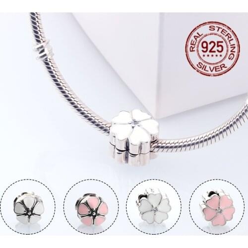 Trend sterling silver enamel white pink rose flower positioning buckle fixing buckle used to fix the bracelet fixing beads