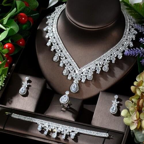 HIBRIDE Fashion Gorgeous Necklace Earrings Ring Bracelet Set For Women Party Gift Wedding parure bijoux N-884