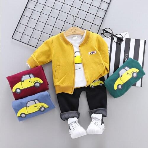 Baby boy clothing set children clothes boys cartoon sport suit 3 pcs=T-shirt jacket pants sets for spring autumn kids 1-3T