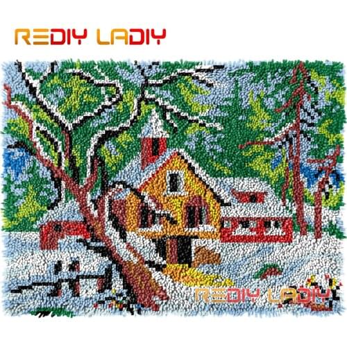 Latch Hook Rug Winter Scenery Crochet Wall Tapestry Kits DIY Carpet Rug Chunky Yarn Needlework Knitted Floor Mat Hobby & Crafts