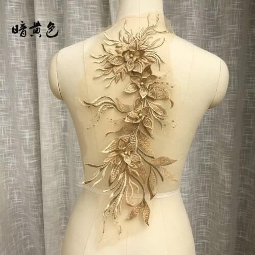 1pc Beaded 3D Flowers DIYPatch Lace Applique Sew On Patches Floral Patch Costume For Wedding Dress Deco
