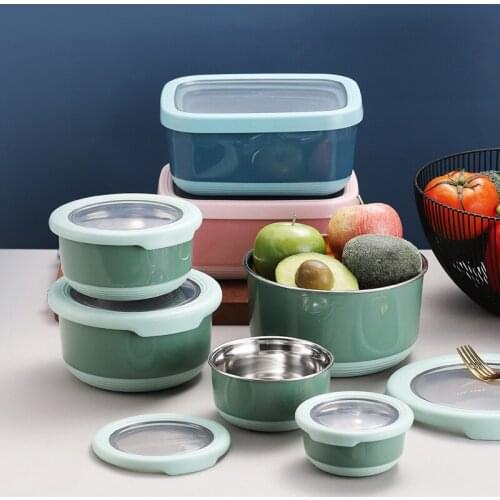 Stainless Steel Liner Lunch Bento Box Round Rectangle Instant Noodle Bowl Visible Seal Lid Food Fresh-Keeping Storage Container