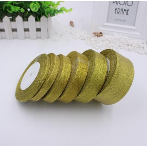 New 25 yards/roll Gold Onions Belt Silk Ribbon Wedding Satin 6 different size (6 mm to 40 mm) Gift Pack Lace DIY decoration