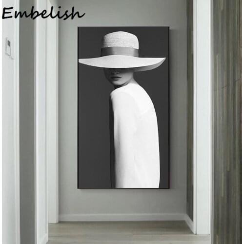 Best Black White Fashion Wear A Hat Girl Wall Art Canvas Painting Nordic Posters And Prints Decoration Pictures For Living Room
