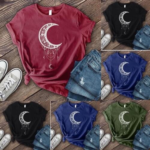 Fashion Women Moon Printed O-neck Shirt T-shirt Short Sleeve Casual Tee Tops Casual Loose Poleras Mujer #P2 #G2