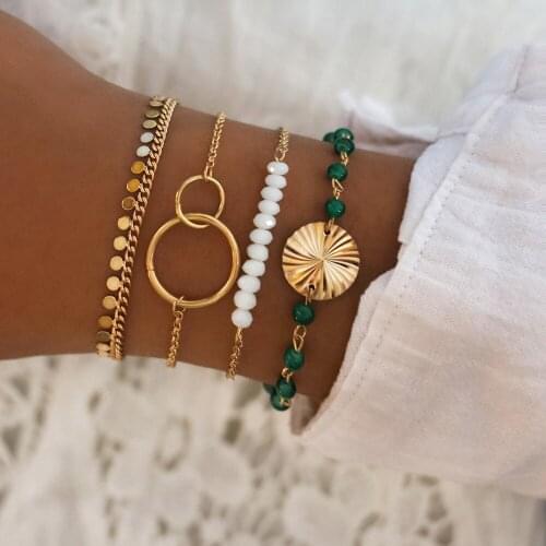 Fashion New Gold Color Sequins Tassel Alloy Circles Beads Bracelets for Women 2020 Trendy Jewelry Hand Chains Female Simple New