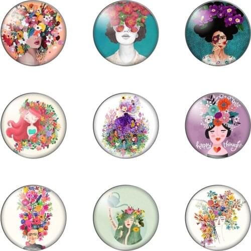 Fashion Beauty Flower Girls Lovely Lady round Photo Glass Cabochon Demo Flat Back Making Findings Handmade DIY Accessories