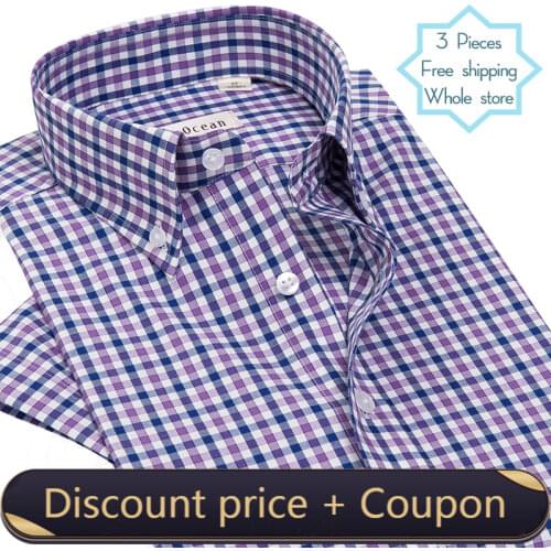 DEEPOCEAN Mens British Plaid Business Short Sleeve Shirt Pure Cotton Korean Slim Fit